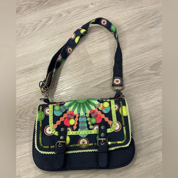 DESIGUAL Small Navy Multicoloured Designer Shoulder Bag with Mandala Print. - Picture 2 of 13